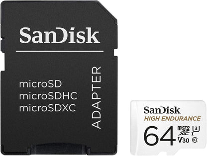 SanDisk 64GB High Endurance Video MicroSDXC Card with Adapter for Dash Cam and Home Monitoring Systems - C10, U3, V30, 4K UHD, Micro SD Card - SDSQQNR-064G-GN6IA 64 GB Card Only