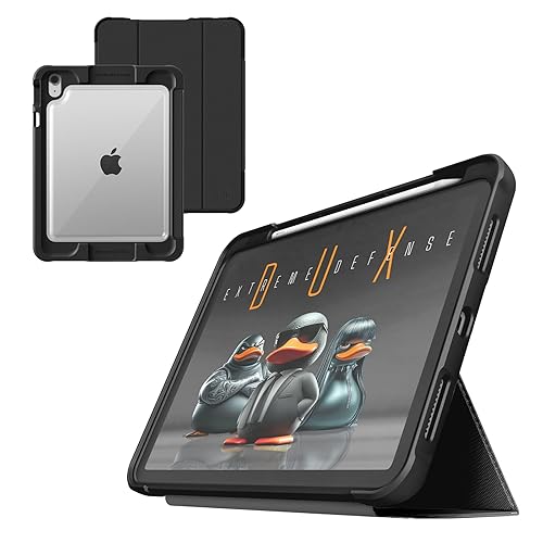 STM Dux Ultra Case for iPad A16/10th Gen – Rugged MIL-SPEC Drop Protection, Snap Magnetic Stand, Pencil & Crayon Storage, Clear Back, Auto Sleep/Wake, COM – Black
