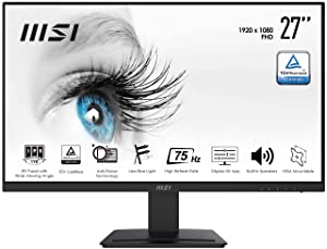 MSI Pro MP273, 27", 1920 x 1080 (FHD), IPS, 75Hz, TUV Certified Eyesight Protection, 5ms, HDMI, 1 (v1.2a), Tilt 27" MP273 27" (FHD) IPS TUV Certified 5ms