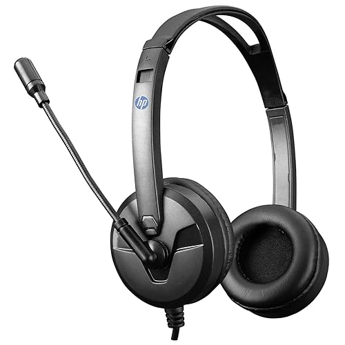 HP DHE-8009 Stereo Headphones with Studio-Quality Clarity and MIC - Black with Mic- Black