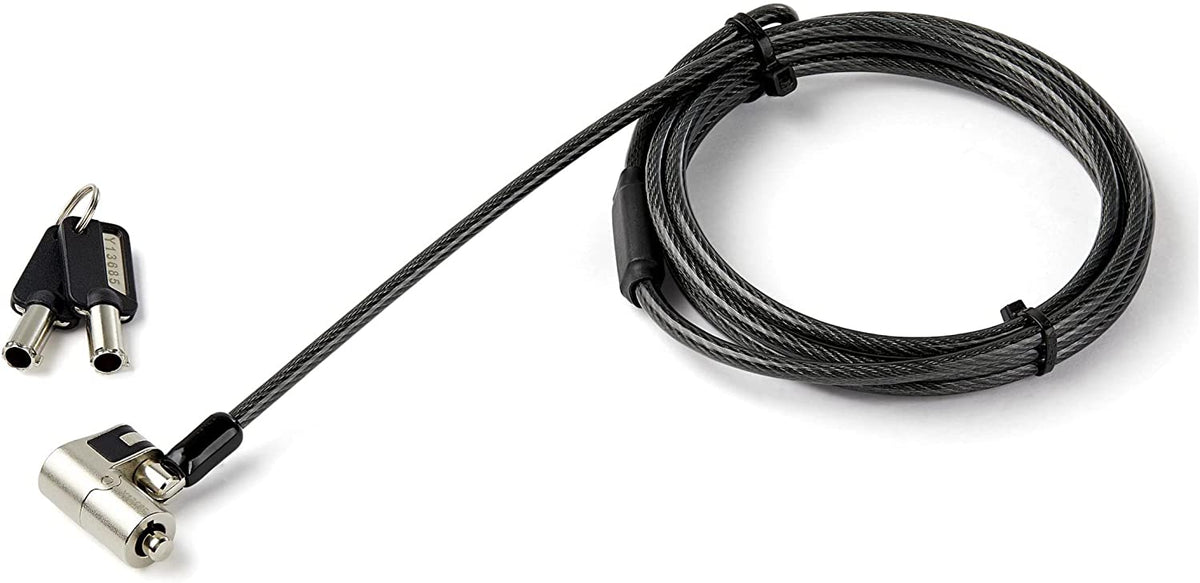 StarTech.com 6.5' (2m) 3-in-1 Universal Laptop Cable Lock - Keyed Laptop/Desktop Security Cable Lock Compatible w/K-Slot, Nano &amp; Wedge Slot Computer - Anti-Theft Steel Cable Lock w/Keys (LTULOCKKEY)