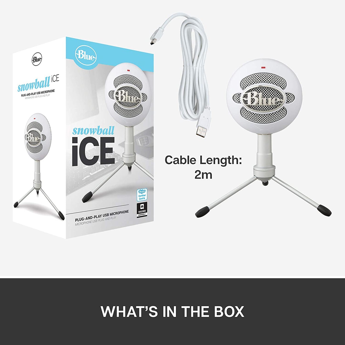 Blue microphones Blue Snowball iCE Plug 'n Play USB Microphone for Recording, Streaming, Podcasting, Gaming on PC and Mac, with Cardioid Condenser Capsule, Adjustable Desktop Stand and USB cable - White