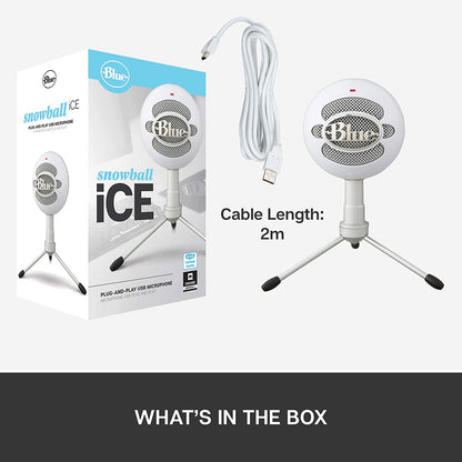 Blue microphones Blue Snowball iCE Plug 'n Play USB Microphone for Recording, Streaming, Podcasting, Gaming on PC and Mac, with Cardioid Condenser Capsule, Adjustable Desktop Stand and USB cable - White