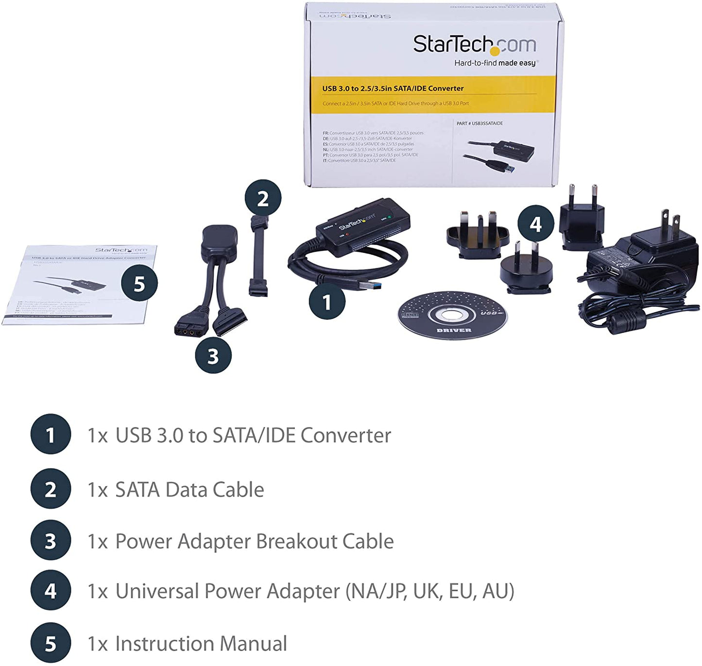 StarTech.com USB 3.0 to SATA IDE Adapter - 2.5in / 3.5in - External Hard Drive to USB Converter – Hard Drive Transfer Cable (USB3SSATAIDE)