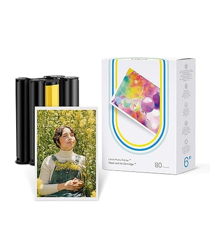 Liene Photo Printer Paper & Cartridge, 2 Ink Cartridge Refill & 80 Sheets Photo Papers, 4x6, Dye Sublimation, Water & Oxidation-Proof, Compatible w Printer, for Display, Framing, Scrapbook Liene Photo Paper 80sheets + 2 cartridges