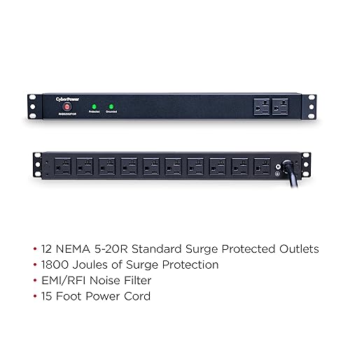 CyberPower RKBS20S2F10R 20A 12-Outlet 1U RM Rackbar Surge Suppressor