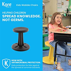 Kore design Kore Kids Wobble Chair - Flexible Seating Stool for Classroom &amp; Elementary School, ADD/ADHD - Made in The USA - Age 6-7, Grade 1-2, Black (14in) Black Kids (14in Tall)