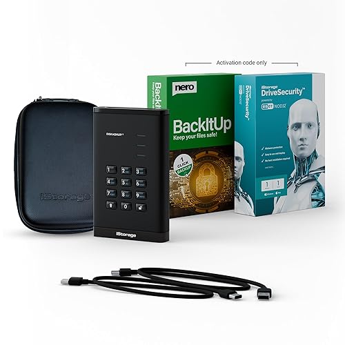 iStorage diskAshur3 HDD 5TB Black - Secure Portable Hard Drive - Password Protected - Dust & Water Resistant - Hardware Encryption 5TB HDD Diamond Black
