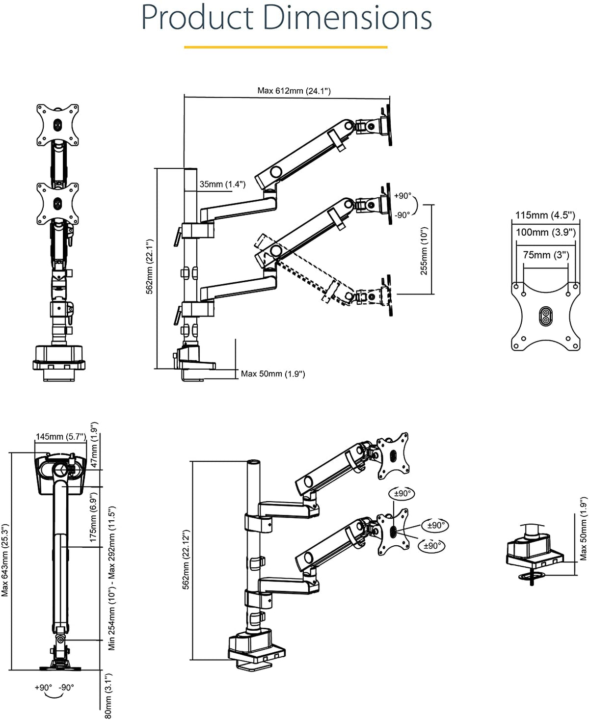 StarTech.com Desk Mount Dual Monitor Arm - Full Motion Monitor Mount for 2x VESA Displays up to 32" (17lb/8kg) - Vertical Stackable Arms - Height Adjustable/Articulating - Clamp/Grommet (ARMDUALPIVOT)
