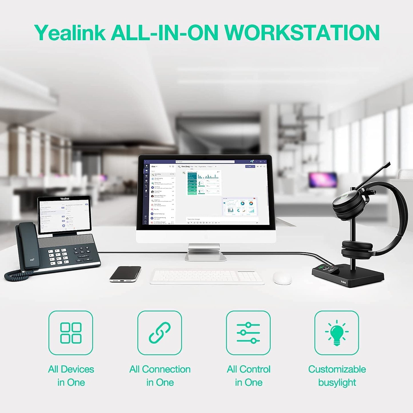 Yealink WH62 Duo UC Wireless Noise Canceling Headset - Headset Connects and Works with USB Enabled Desk Phones, Computers and Softphones. Yealink WH62 Dual UC