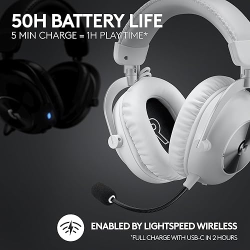 Logitech G PRO X 2 Lightspeed Wireless Gaming Headset: Detachable Boom Mic, 50mm Graphene Drivers, DTS:X Headphone 2.0—7.1 Surround, Bluetooth/USB/3.5mm Aux - White White G Pro X 2 Classic Wireless