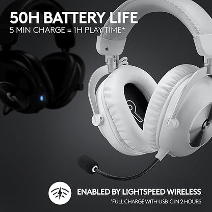 Logitech G PRO X 2 Lightspeed Wireless Gaming Headset: Detachable Boom Mic, 50mm Graphene Drivers, DTS:X Headphone 2.0—7.1 Surround, Bluetooth/USB/3.5mm Aux - White White G Pro X 2 Classic Wireless