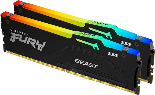 Kingston Technology Fury Beast RGB 32GB (2x16GB) 5600MT/s DDR5 CL36 Desktop Memory Kit of 2 | Infrared Sync Technology | AMD Expo | Plug N Play | KF556C36BBEAK2-32 5600MT/s 16GB (2x16GB)