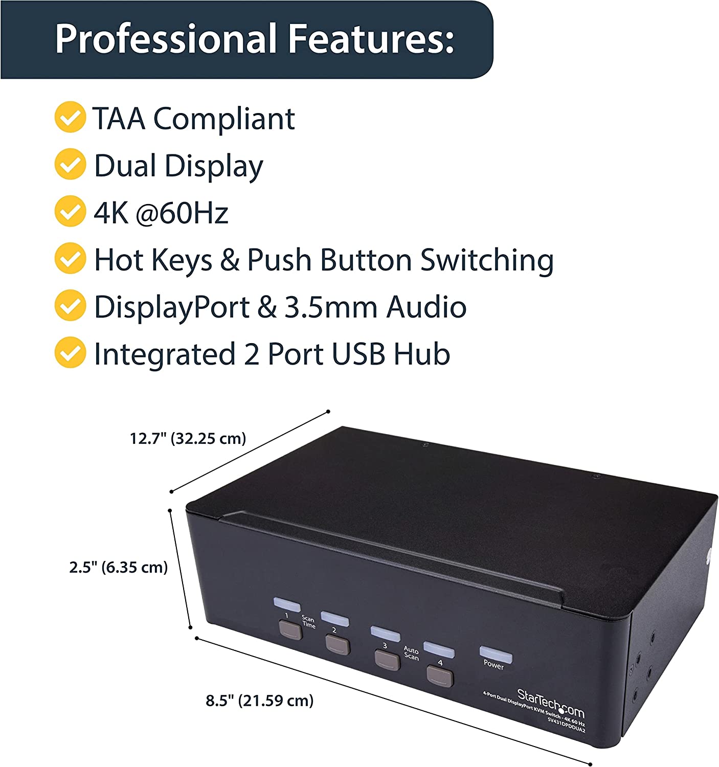 StarTech.com DisplayPort KVM - 4 Port - 4K 60Hz - Dual Monitor KVM - DisplayPort Switch - KVM DisplayPort - Desktop KVM Switch (SV431DPDDUA2)