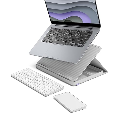 Logitech Casa Pop Up Desk Work from Home Kit with Laptop Stand, Wireless Keyboard & Touchpad, Bluetooth, USB C Charging, for Laptop/MacBook (10” to 17”) - Windows, macOS, ChromeOS - Nordic Calm