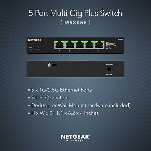 NETGEAR 5-Port Multi-Gigabit Ethernet Plus Switch (MS305E) - Managed with 5 x 1G/2.5G, Desktop or Wall Mount
