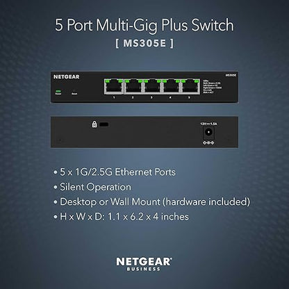 NETGEAR 5-Port Multi-Gigabit Ethernet Plus Switch (MS305E) - Managed with 5 x 1G/2.5G, Desktop or Wall Mount