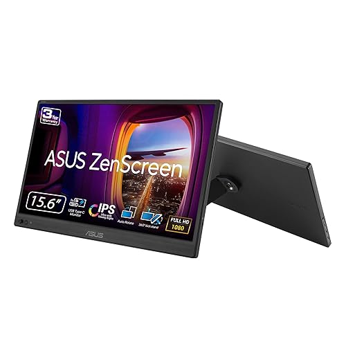 ASUS ZenScreen 16” Portable USB Monitor (MB169CK) - Full HD, IPS, Dual USB-C, Eye Care, Flicker Free, Blue Light Filter, Anti-Glare Surface, 360° Kickstand, 40GB RAM | 2TB SSD