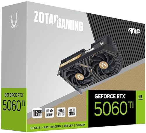 ZOTAC Gaming GeForce RTX 5060 Ti 16GB AMP DLSS 4 16GB GDDR7 128-bit 28 Gbps PCIE 5.0 Gaming Graphics Card, IceStorm 2.0 Cooling, White LED Lighting, ZT-B50620F-10M