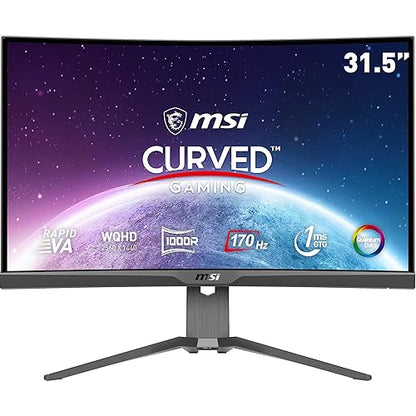 MSI MAG325CQRF QD, 31.5 Gaming Monitor | 2560 x 1440 (QHD) Rapid VA with Quantum Dot | 1 ms | 170Hz | FreeSync Premium | HDR Ready | 1000R | HDMI | DisplayPort | Tilt and Height Adjustable