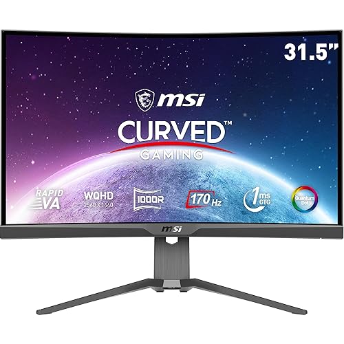 MSI MAG325CQRF QD, 31.5 Gaming Monitor | 2560 x 1440 (QHD) Rapid VA with Quantum Dot | 1 ms | 170Hz | FreeSync Premium | HDR Ready | 1000R | HDMI | DisplayPort | Tilt and Height Adjustable