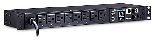 CyberPower PDU31001 Monitored PDU, 100-120V/15A, 8 Outlets, 1U Rackmount, Black