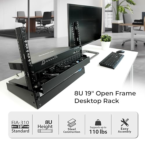 IOGEAR 8U 19" Open Frame Desktop Rack, 110 lb Capacity for AV/Network/Data/IT Equipment, GRDH8U