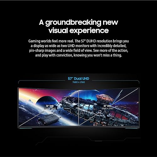 SAMSUNG 57 Odyssey Neo G9 Series Dual 4K UHD 1000R Curved Gaming Monitor, 240Hz, 1ms with DisplayPort 2.1, Quantum Mini-LED, DisplayHDR 1000, AMD FreeSync Premium Pro, LS57CG952NNXZA, 2023