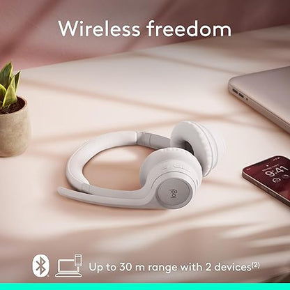 Logitech Zone 300 Wireless Bluetooth Headset with Noise-Canceling Microphone, Compatible with Windows, Mac, Chrome, Linux, iOS, iPadOS, Android – Off-White White 1 Pack Wireless
