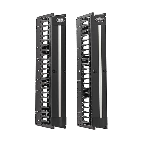 Tripp Lite Vertical Cable Manager, High-Capacity Deep Double Finger Duct, Front-Facing Cover, Two 3.5 feet Tall Sections, 6 inch Wide x 11.4 inch Depth, Black, 5-Year Warranty (SRCABLEVRT6HD) 6 inches Wide 2 Sections Black