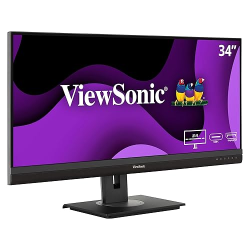 ViewSonic VG3456A 34 Inch 21:9 UltraWide QHD 1440p IPS Monitor with Ergonomic Design, 100W USB C, Docking Built-in, Gigabit Ethernet for Home and Office