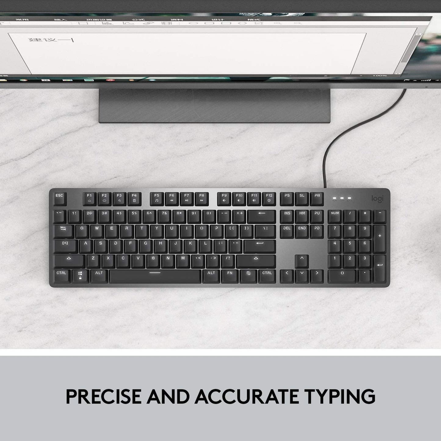 Logitech K845 Mechanical Illuminated Keyboard, Mechanical Switches, Strong Adjustable Tilt Legs, Full Size, Aluminum Top Case, 104 Keys, USB Corded, Windows (TTC Red Switches) TTC Red TTC Keyboard