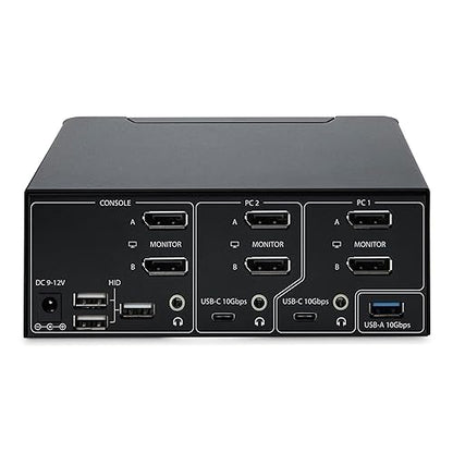 StarTech.com 2-Port Dual-Monitor DisplayPort 1.4 KVM Switch, 8K 60Hz / 4K 144Hz, 2X USB 3.2 10Gbps Ports, TAA Compliant