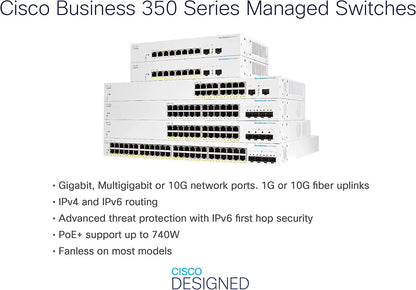 Cisco Business CBS350-12NP-4X Managed Switch | 12 Port 5GE | PoE | 2x10G Combo | 2x10G SFP+ | Limited Lifetime Hardware Warranty (CBS350-12NP-4X-NA) 12-port 5GE / PoE+ / 375W / 4 x 10G uplinks