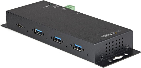 StarTech.com 4 Port USB C Hub 10Gbps - Metal Industrial USB Type-C Hub w/ 3xUSB-A &amp; 1xUSB-C - ESD &amp; Surge Protection - USB-C or USB-A Host - Self-Powered Mountable USB 3.2/3.1 Gen 2 Hub (HB31C3A1CME)