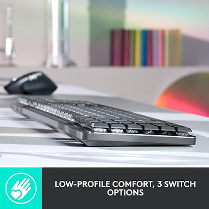 Logitech MX Mechanical Wireless Illuminated Performance Keyboard, Tactile Quiet Switches, Backlit Keys, Bluetooth, USB-C, macOS, Windows, Linux, iOS, Android, Metal Full Size Tactile (quiet typing) Keyboard