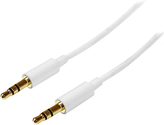 StarTech.com 1m White Slim 3.5mm Stereo Audio Cable - 3.5mm Audio Aux Stereo - Male to Male Headphone Cable - 2x 3.5mm Mini Jack (M) White (MU1MMMSWH)