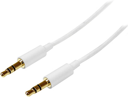 StarTech.com 3m White Slim 3.5mm Stereo Audio Cable - 3.5mm Audio Aux Stereo - Male to Male Headphone Cable - 2x 3.5mm Mini Jack (M) White (MU3MMMSWH), 10 ft 10 ft Straight Audio Cable