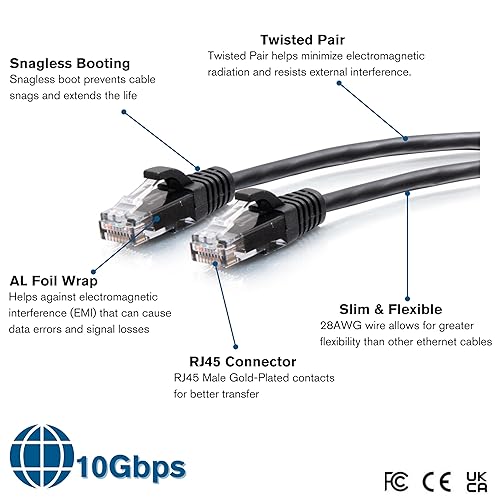 C2G Cat6a Snagless Unshielded (UTP) Slim Ethernet Network Patch Cable (10', Green)