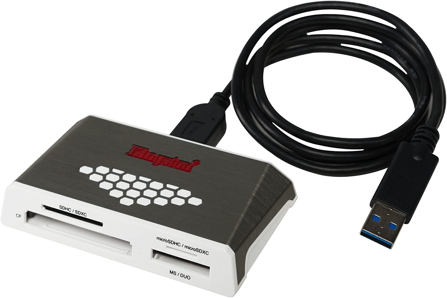 Kingston Digital USB 3.0 Super Speed Multi-Card Reader for SD/SDHC/SDXC/microSD/MS/Compact Flash CF Cards (FCR-HS4), White, Brushed Nickel