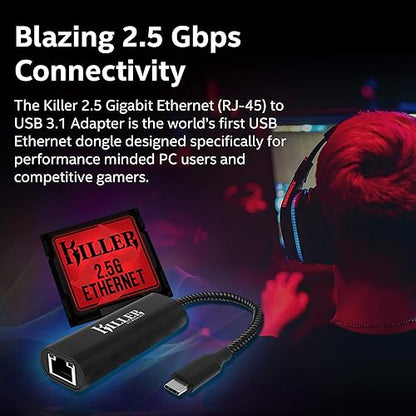 Killer E3100 USB-C 3.1 to RJ-45 2.5Gbps Ethernet Adapter (100123)