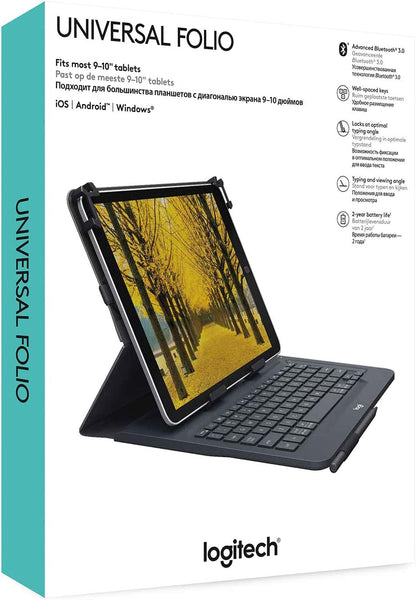 Logitech Universal Folio with Integrated Bluetooth 3.0 Keyboard for 9-10" Apple, Android, Windows Tablets