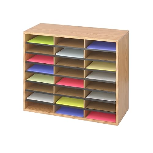 Safco Products Wood/Corrugated Literature Organizer, 24.29-Inch ES Widthx23.5-Inch ES Height, Medium Oak (9402MO) 24 Compartment