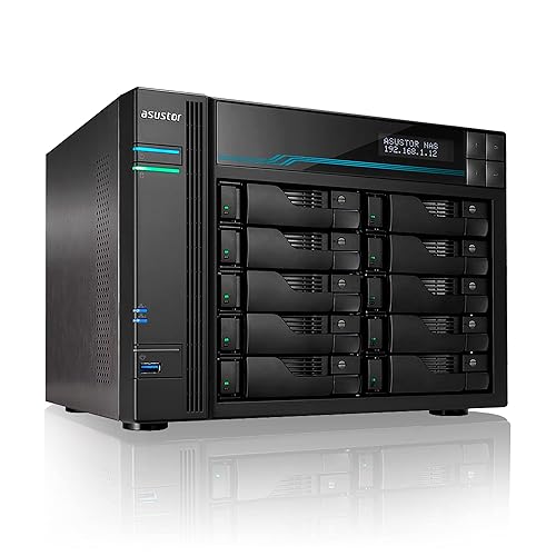 Asustor Lockerstor 10 | AS6510T | Enterprise Network Attached Storage | 2.1GHz Quad-Core, Two 10GbE Port, Two 2.5GbE Port, Two M.2 Slot for NVMe SSD Cache, 8GB RAM DDR4 (10 Bay Diskless NAS) 10 Bay Lockerstor