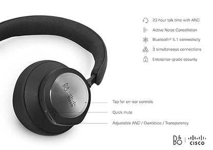 Cisco | Bang & Olufsen Cisco 980, Wireless Dual Over-Ear Bluetooth Headset with Case, USB-A HD Adapter, Active Noise Cancellation, Black Anthracite, 1-Year Limited Liability Warranty, HS-WL-980-BUNA-C