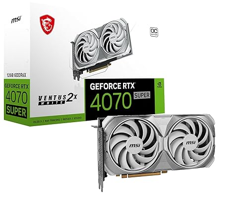 MSI Gaming RTX 4070 Super 12G Ventus 2X White OC Graphics Card (NVIDIA RTX 4070 Super, 192-Bit, Boost Clock: 2520 MHz, 12GB GDRR6X 21 Gbps, HDMI/DP, Ada Lovelace Architecture)
