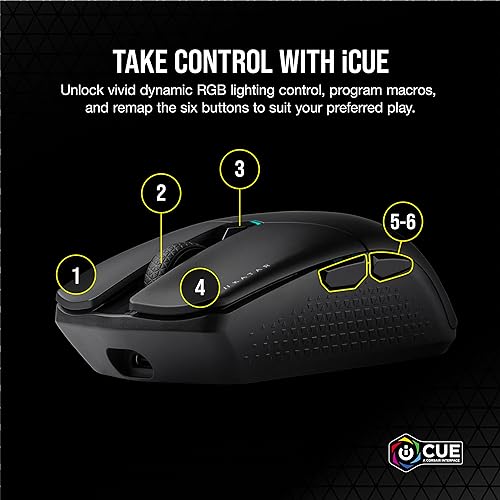Corsair KATAR Elite Wireless Gaming Mouse - Ultra Lightweight, Marksman 26,000 DPI Optical Sensor, Sub-1ms Slipstream Wireless Connection, Up to 110 Hours of Rechargeable Battery Life - Black