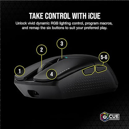 Corsair KATAR Elite Wireless Gaming Mouse - Ultra Lightweight, Marksman 26,000 DPI Optical Sensor, Sub-1ms Slipstream Wireless Connection, Up to 110 Hours of Rechargeable Battery Life - Black