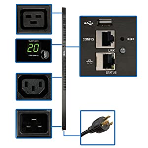 Tripp Lite PDU Monitored 3.3-3.7kW 20 C13 4 C19 Outlets 208/230V 20A C20/L6-20P LX Platform 0URM TAA (PDUMNV20HVLX)