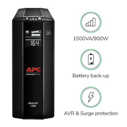APC 1500VA UPS Battery Backup & Surge Protector, APC UPS Back-UPS Pro (BX1500M) 1500VA Battery Backup